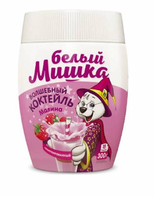 Молочный коктейль БЕЛЫЙ МИШКА Малина гранула ПЭТ 300 гр