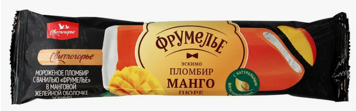 Мороженое пломбир с ванилью "Фрумелье" в манговой желейной оболочке эскимо 15% 80 г