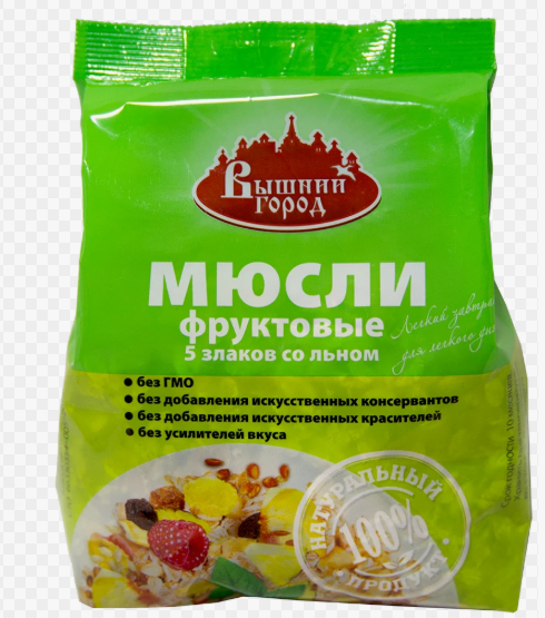 Мюсли "Вышний город" Фруктовые 5-злаков со льном, пак. 350 гр