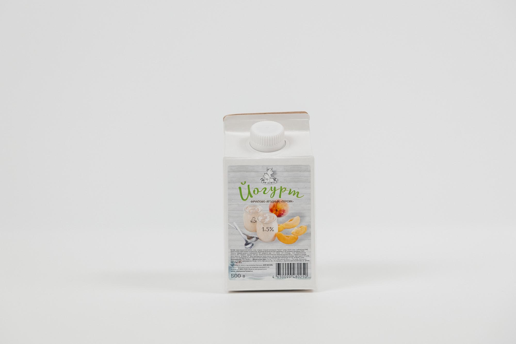 БЗМЖ Йогурт "Персик" с м.д.ж. 1,5%, ТУ, Пюр-пак 500 гр МолВест