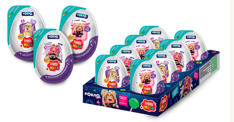 РОБЛОКСЕРЫ KVINKA FRUITLS MAXI Карамель в пластиковом яйце с подарком,11 гр