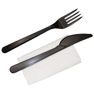 Набор одноразовый (вилка, нож, салфетка) 18см, черный