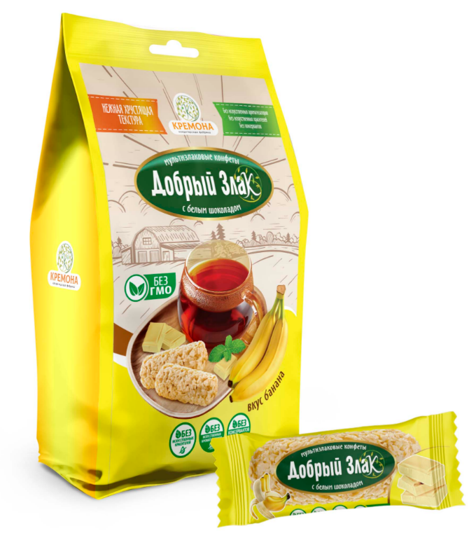 Добрый злак Мультизлаковые конфеты с белым шоколадом со вкусом банана,150г