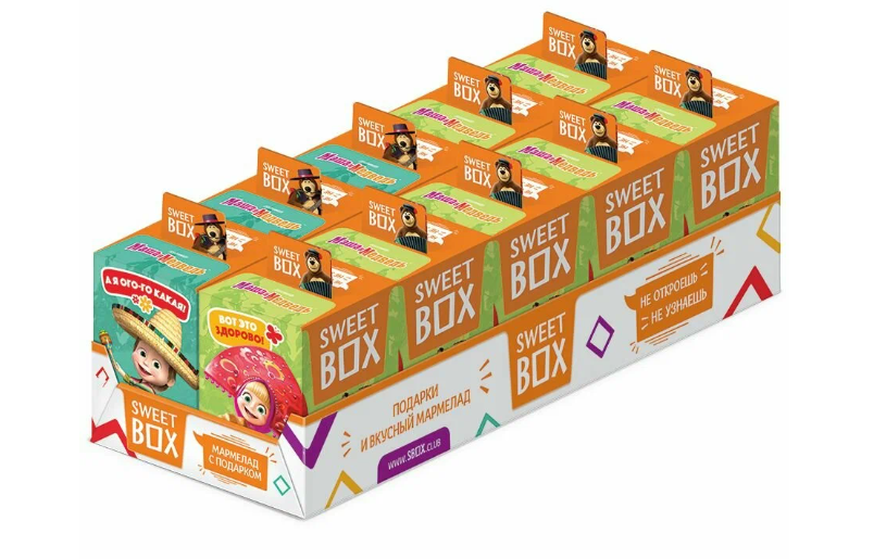 МАША И МЕДВЕДЬ 5 SWEET BOX Мармелад с игрушкой/подарком в коробочке 10г.