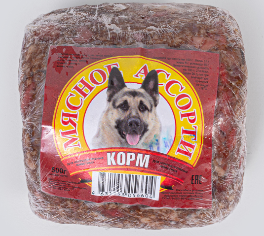 Корм "Мясное ассорти" 500 гр, замороженный