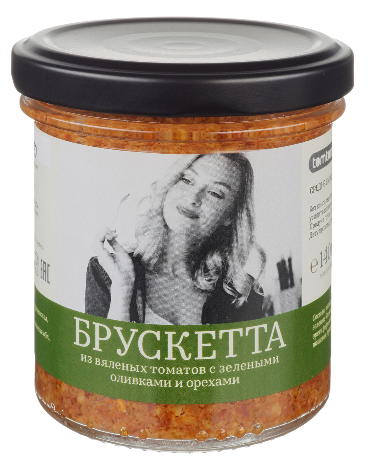 Брускетта из вяленых томатов с запеченными  оливками и орешками 140 гр